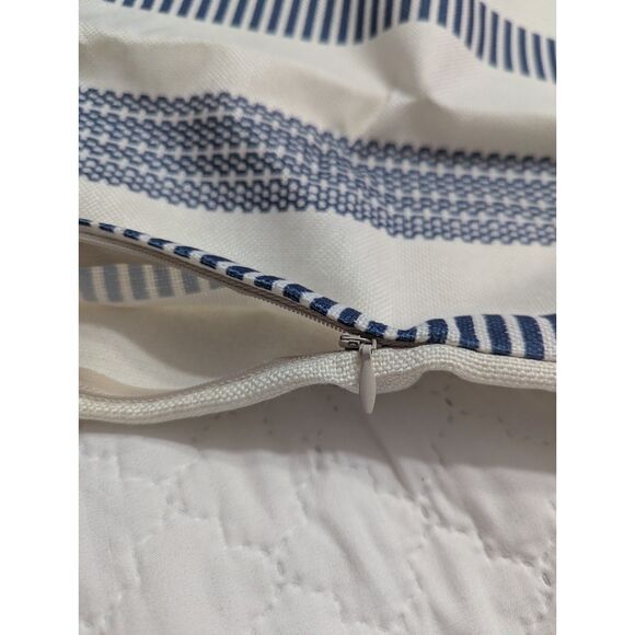 💙 New Set of 2 Blue Boho Striped Throw Pillow Covers – 18x18" Linen Style - Picture 5 of 6